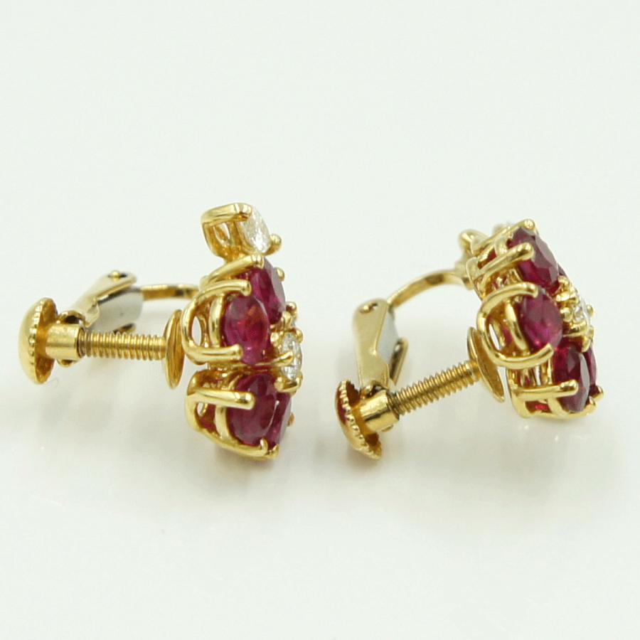 田崎真珠(TASAKI)K18ルビーイヤリング「フラワー」　R1.20ct　D0.18ct　重量4.56ｇ(石の重量含む)　レディース（中古）