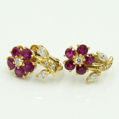 田崎真珠(TASAKI)K18ルビーイヤリング「フラワー」　R1.20ct　D0.18ct　重量4.56ｇ(石の重量含む)　レディース（中古）