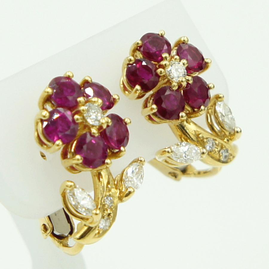 田崎真珠(TASAKI)K18ルビーイヤリング「フラワー」　R1.20ct　D0.18ct　重量4.56ｇ(石の重量含む)　レディース（中古）