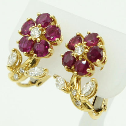 田崎真珠(TASAKI)K18ルビーイヤリング「フラワー」　R1.20ct　D0.18ct　重量4.56ｇ(石の重量含む)　レディース（中古）