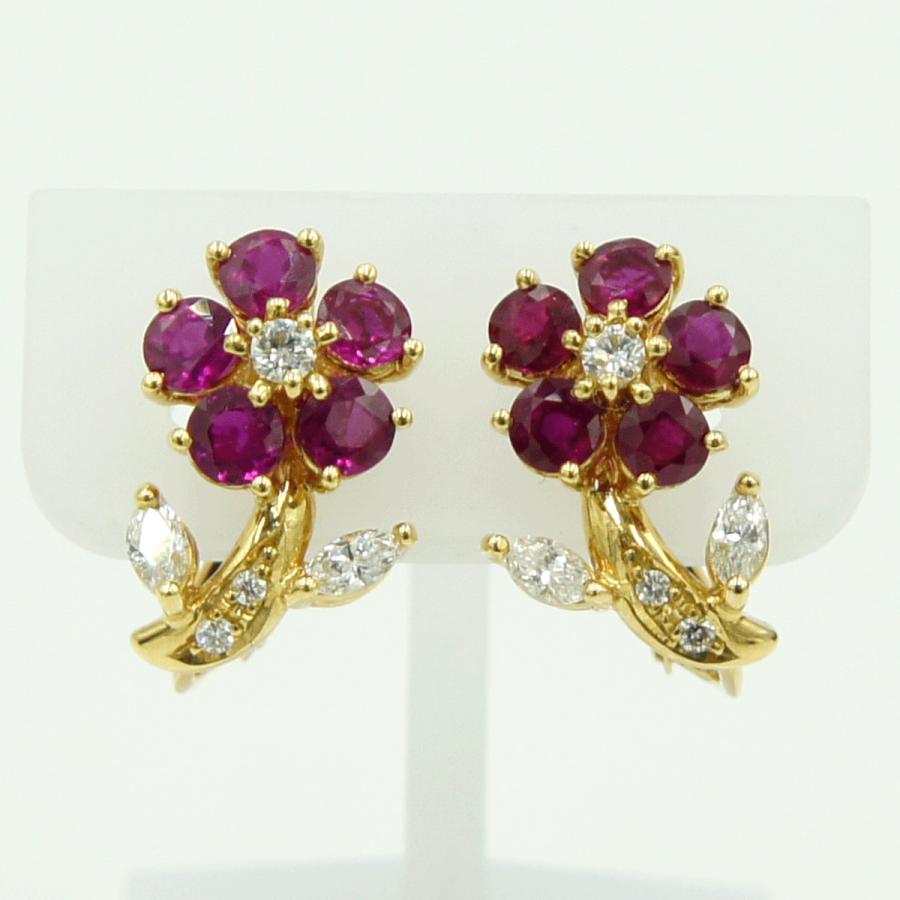 田崎真珠(TASAKI)K18ルビーイヤリング「フラワー」　R1.20ct　D0.18ct　重量4.56ｇ(石の重量含む)　レディース（中古）