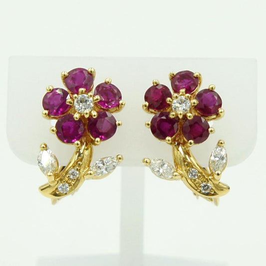 田崎真珠(TASAKI)K18ルビーイヤリング「フラワー」　R1.20ct　D0.18ct　重量4.56ｇ(石の重量含む)　レディース（中古）