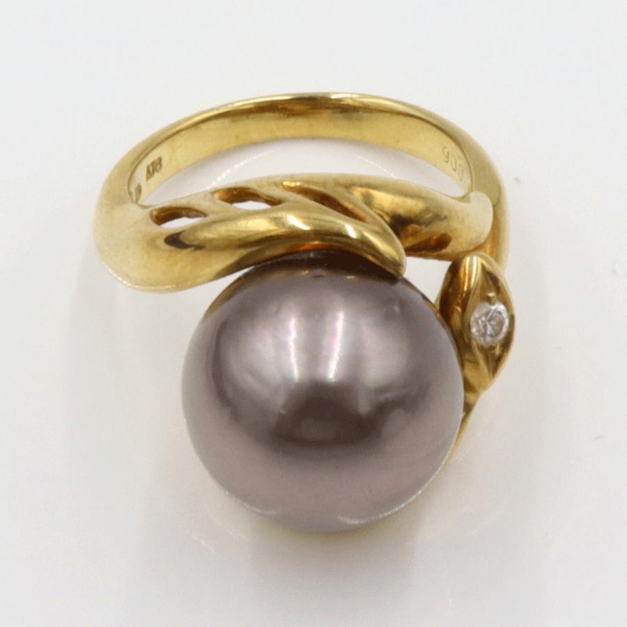 K18黒蝶真珠リング　P13mm　リングサイズ11号　重量9.95ｇ(石の重量を含む) (中古)