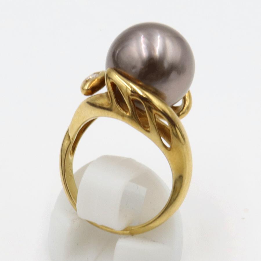 K18黒蝶真珠リング　P13mm　リングサイズ11号　重量9.95ｇ(石の重量を含む) (中古)
