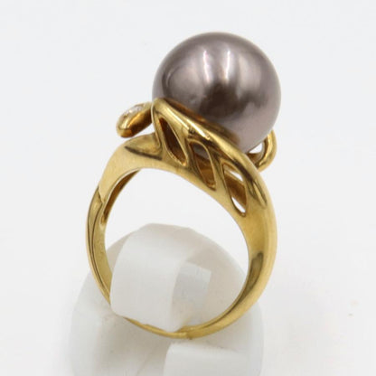 K18黒蝶真珠リング　P13mm　リングサイズ11号　重量9.95ｇ(石の重量を含む) (中古)