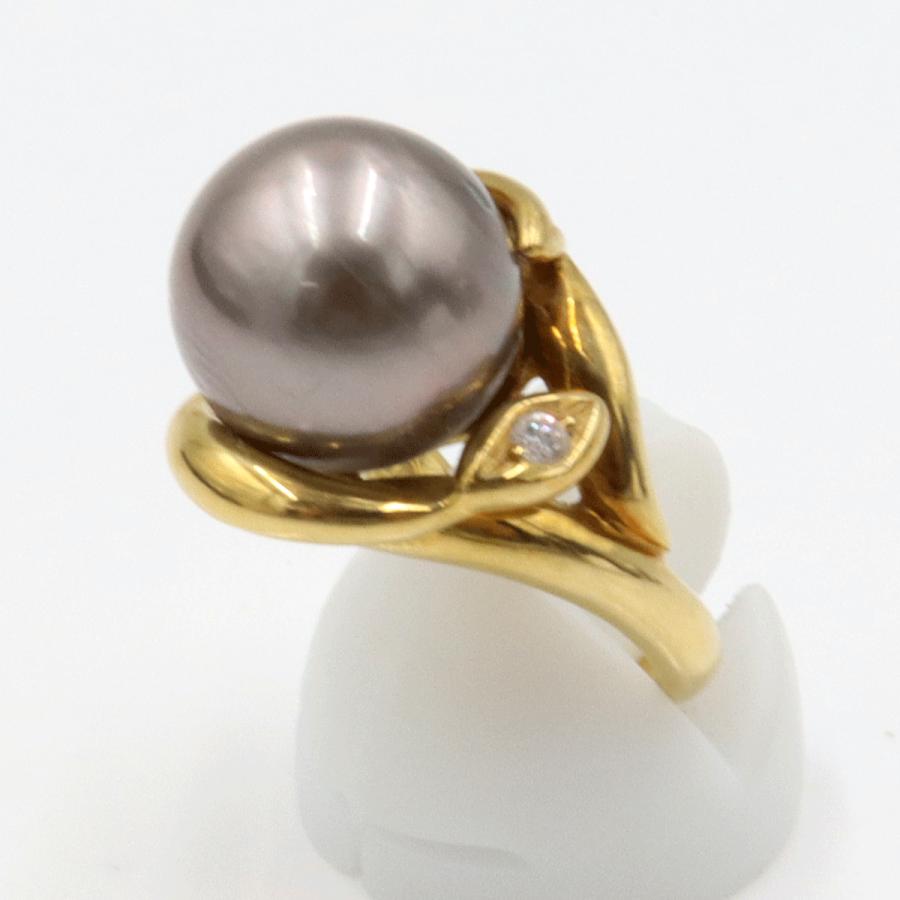 K18黒蝶真珠リング　P13mm　リングサイズ11号　重量9.95ｇ(石の重量を含む) (中古)