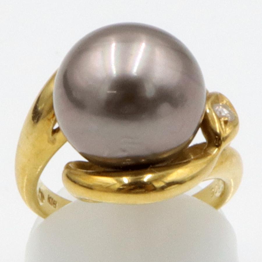 K18黒蝶真珠リング　P13mm　リングサイズ11号　重量9.95ｇ(石の重量を含む) (中古)