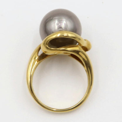 K18黒蝶真珠リング　P13mm　リングサイズ11号　重量9.95ｇ(石の重量を含む) (中古)