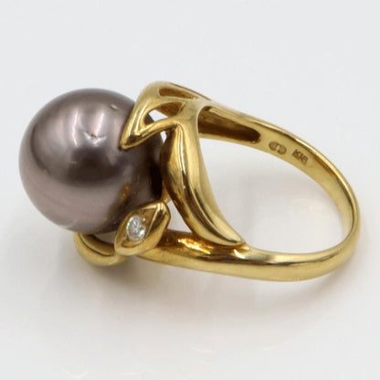 K18黒蝶真珠リング　P13mm　リングサイズ11号　重量9.95ｇ(石の重量を含む) (中古)