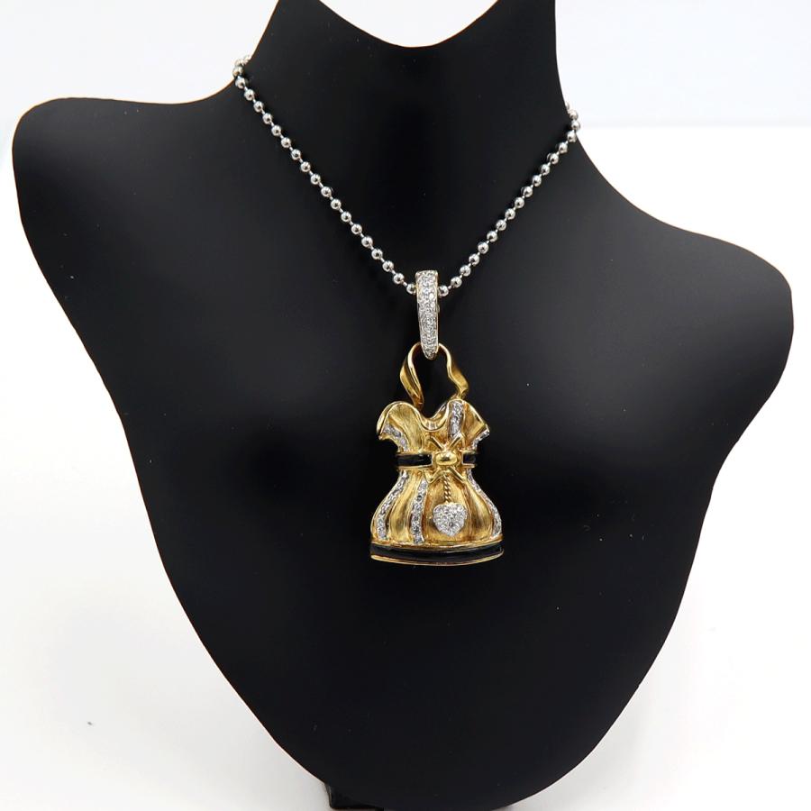 K18オニキスダイヤモンドペンダントトップ　D0.46ct　重量18.72ｇ(石の重量含む)　レディース（中古）