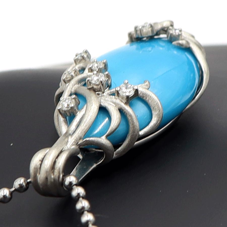 Pt900トルコ石ダイヤモンドペンダントトップ　D0.30ct　重量16.55ｇ(石の重量含む)　レディース（中古）