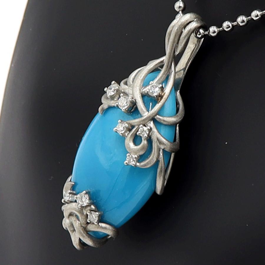 Pt900トルコ石ダイヤモンドペンダントトップ　D0.30ct　重量16.55ｇ(石の重量含む)　レディース（中古）