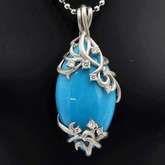 Pt900トルコ石ダイヤモンドペンダントトップ　D0.30ct　重量16.55ｇ(石の重量含む)　レディース（中古）