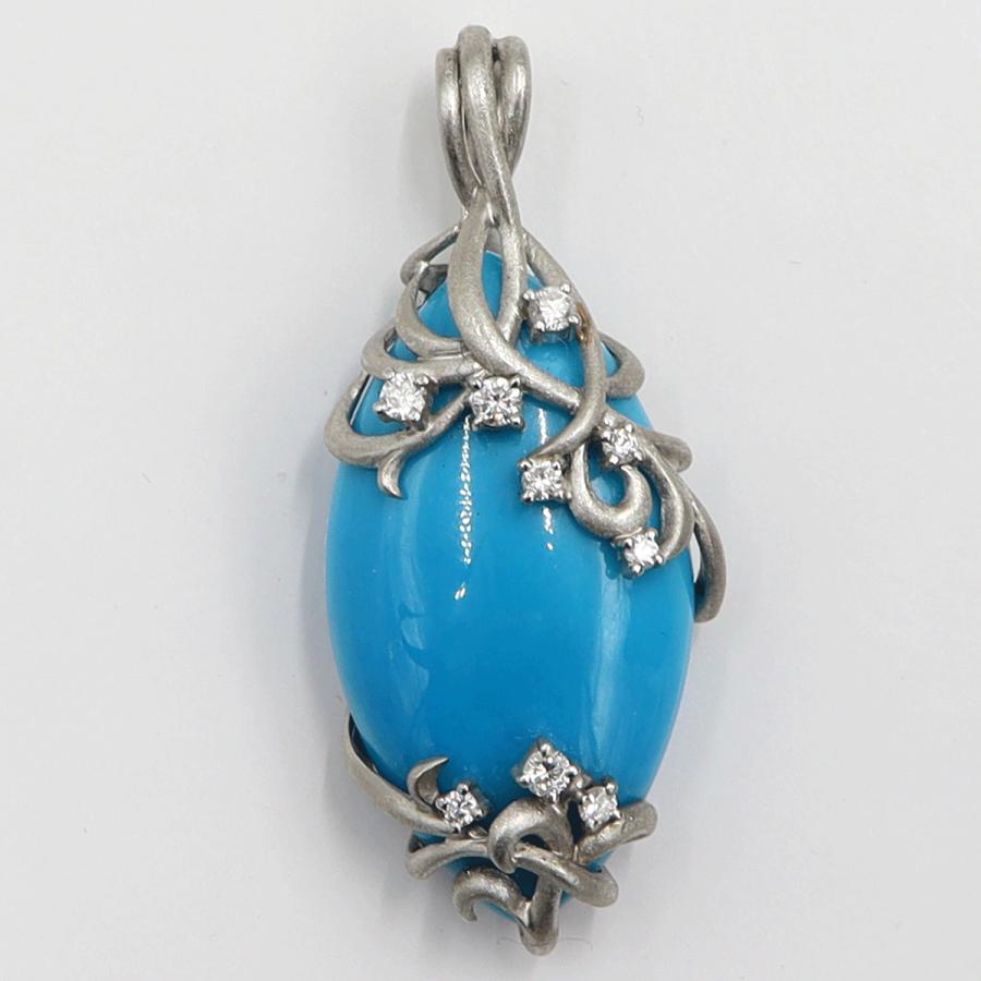 Pt900トルコ石ダイヤモンドペンダントトップ　D0.30ct　重量16.55ｇ(石の重量含む)　レディース（中古）