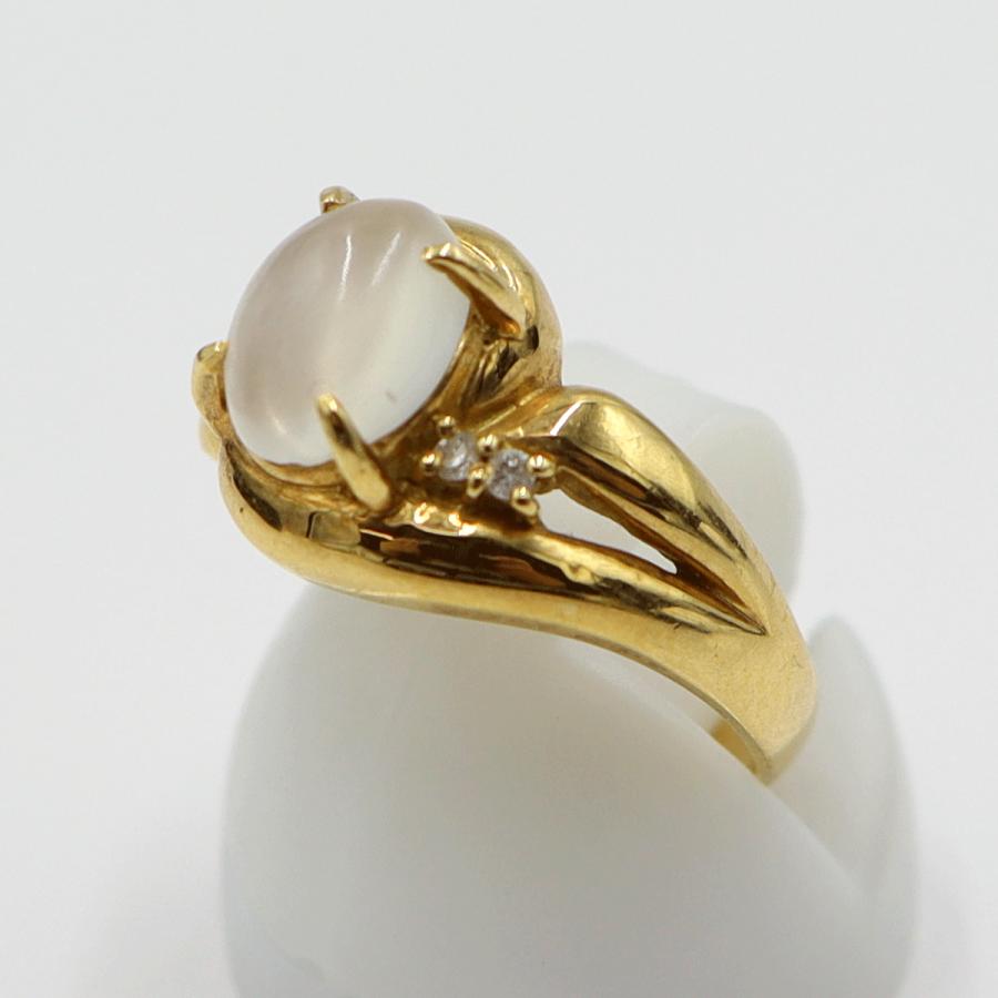K18ムーンストーンリング　D0.07ct　リングサイズ11号　重量3.85ｇ(石の重量含む)　レディース(中古)
