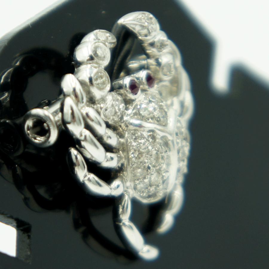 K18ルビー/ダイヤブローチ　D0.50「蟹　クラブ」　重量4.77ｇ(石の重量込み）（中古）