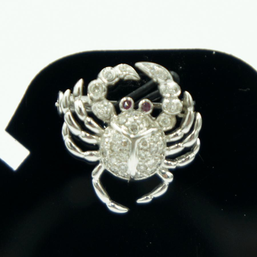 K18ルビー/ダイヤブローチ　D0.50「蟹　クラブ」　重量4.77ｇ(石の重量込み）（中古）