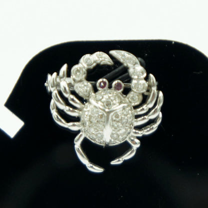 K18ルビー/ダイヤブローチ　D0.50「蟹　クラブ」　重量4.77ｇ(石の重量込み）（中古）