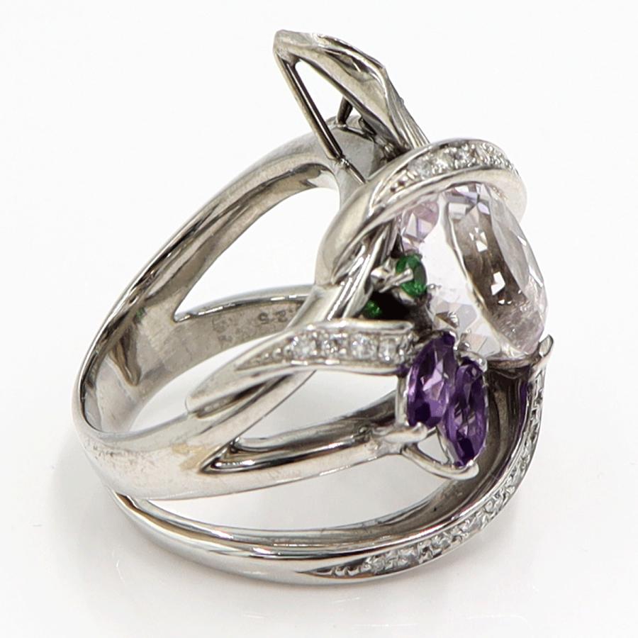 K18WGクンツァイトリング「フラワー」　5.72ct　リングサイズ15号　重量20.48ｇ(石の重量含む)　レディース（中古）