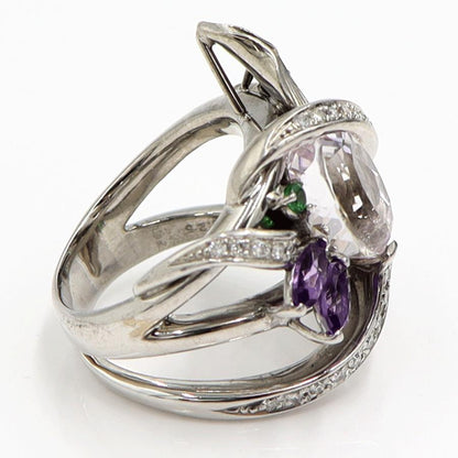 K18WGクンツァイトリング「フラワー」　5.72ct　リングサイズ15号　重量20.48ｇ(石の重量含む)　レディース（中古）