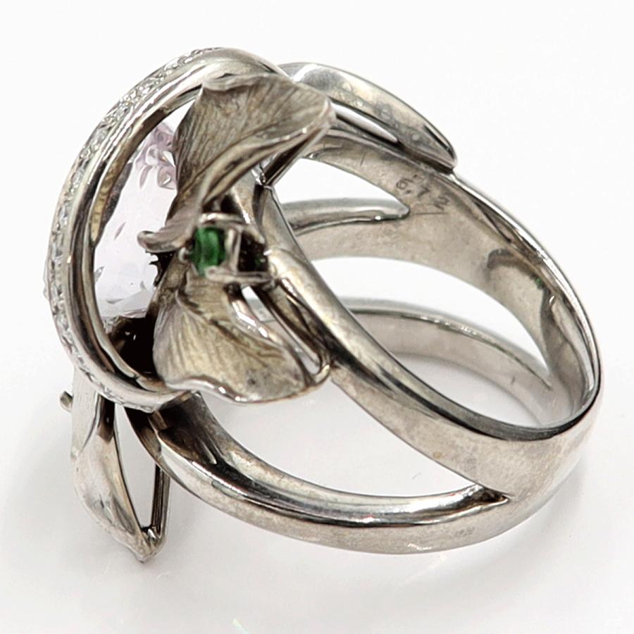 K18WGクンツァイトリング「フラワー」　5.72ct　リングサイズ15号　重量20.48ｇ(石の重量含む)　レディース（中古）