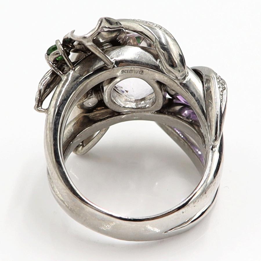 K18WGクンツァイトリング「フラワー」　5.72ct　リングサイズ15号　重量20.48ｇ(石の重量含む)　レディース（中古）