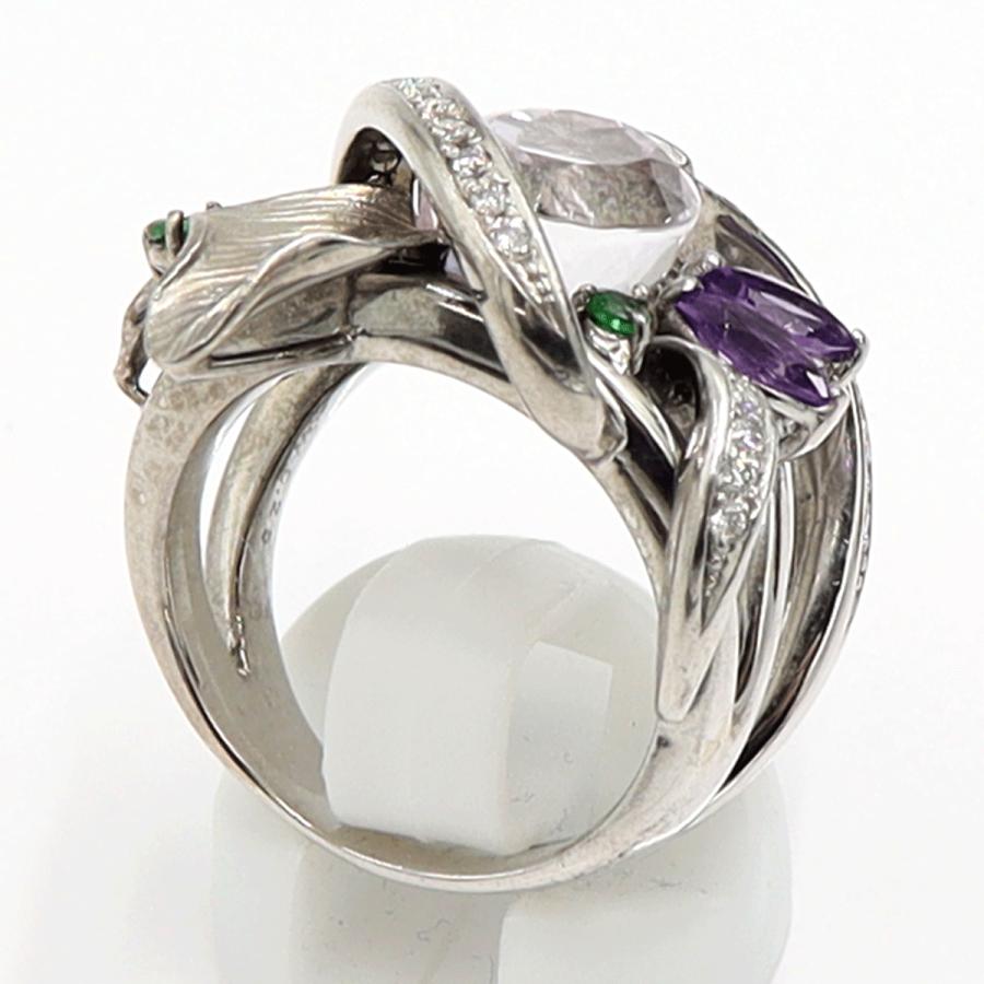 K18WGクンツァイトリング「フラワー」　5.72ct　リングサイズ15号　重量20.48ｇ(石の重量含む)　レディース（中古）