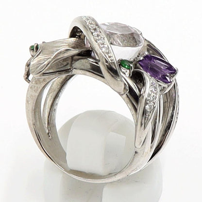 K18WGクンツァイトリング「フラワー」　5.72ct　リングサイズ15号　重量20.48ｇ(石の重量含む)　レディース（中古）