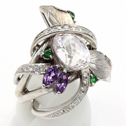 K18WGクンツァイトリング「フラワー」　5.72ct　リングサイズ15号　重量20.48ｇ(石の重量含む)　レディース（中古）