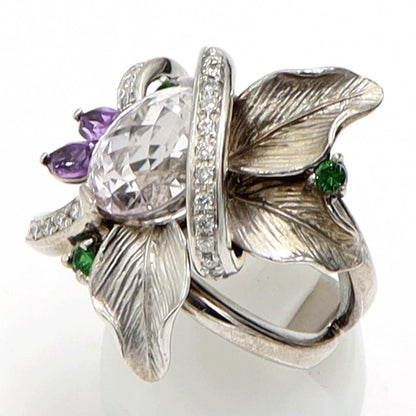 K18WGクンツァイトリング「フラワー」　5.72ct　リングサイズ15号　重量20.48ｇ(石の重量含む)　レディース（中古）