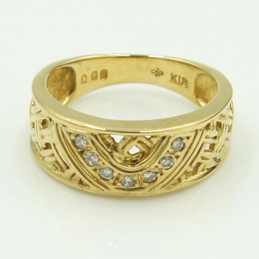 K18ダイヤファッションリング　D0.09ct　リングサイズ10号　重量4.45ｇ(石の重量含む)（中古）