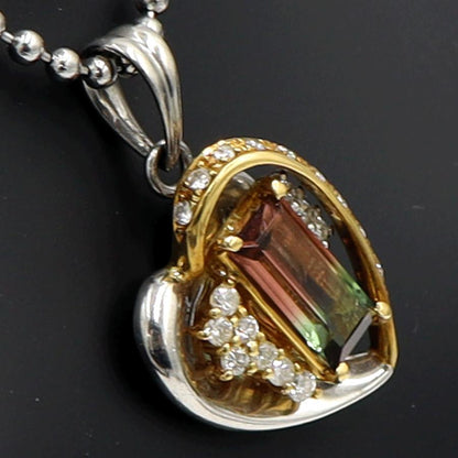 Pt900/K18バイカラートルマリンペンダントトップ　T1.33ct　重量7.65ｇ(石の重量含む) 　レディース（中古）