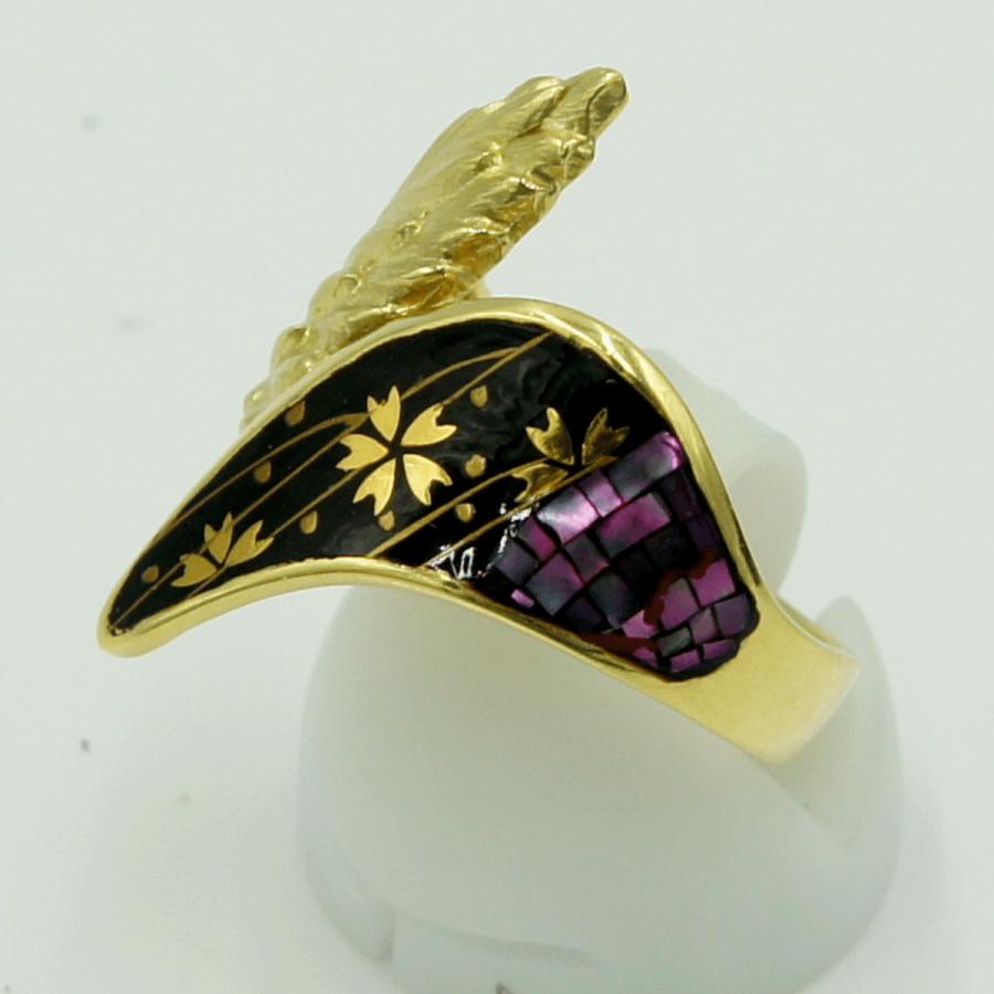 K18七宝デザインリング　リングサイズ17号　重量7.33ｇ(ガラスの重量含む)　レディース（中古）