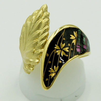 K18七宝デザインリング　リングサイズ17号　重量7.33ｇ(ガラスの重量含む)　レディース（中古）