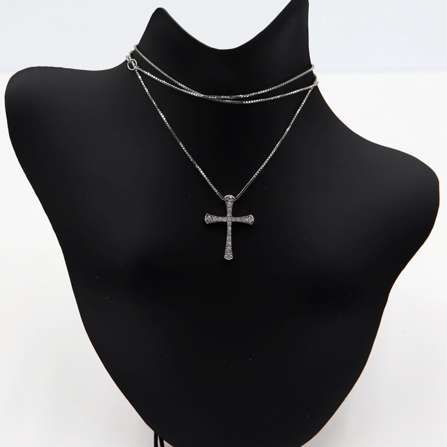 ヴァンドーム青山(VENDOME)　K18WGダイヤクロスネックレス　D0.15ct　ネック長さ約39cm　重量3.15ｇ(石の重量含む)(中古)