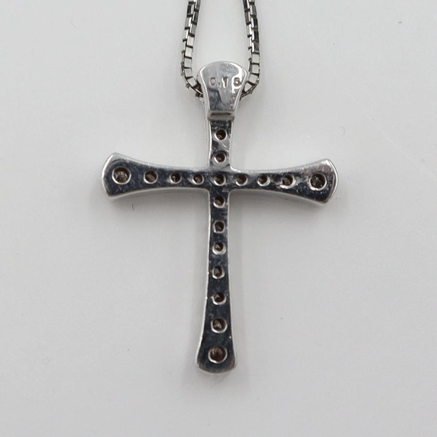 ヴァンドーム青山(VENDOME)　K18WGダイヤクロスネックレス　D0.15ct　ネック長さ約39cm　重量3.15ｇ(石の重量含む)(中古)