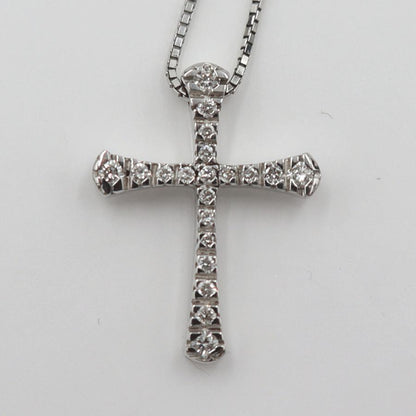 ヴァンドーム青山(VENDOME)　K18WGダイヤクロスネックレス　D0.15ct　ネック長さ約39cm　重量3.15ｇ(石の重量含む)(中古)