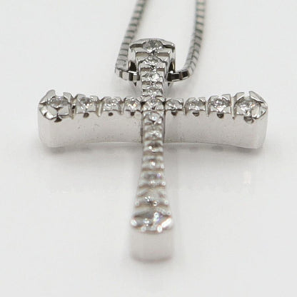 ヴァンドーム青山(VENDOME)　K18WGダイヤクロスネックレス　D0.15ct　ネック長さ約39cm　重量3.15ｇ(石の重量含む)(中古)