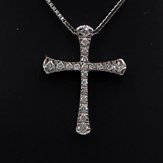 ヴァンドーム青山(VENDOME)　K18WGダイヤクロスネックレス　D0.15ct　ネック長さ約39cm　重量3.15ｇ(石の重量含む)(中古)