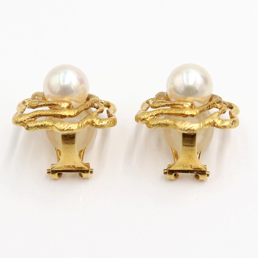 K18パールイヤリング　P7.5mm　重量6.88ｇ(両耳・真珠の重量含む)　（中古）