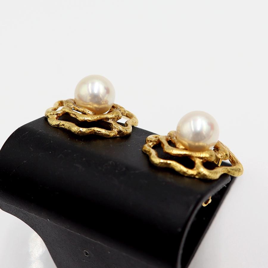 K18パールイヤリング　P7.5mm　重量6.88ｇ(両耳・真珠の重量含む)　（中古）