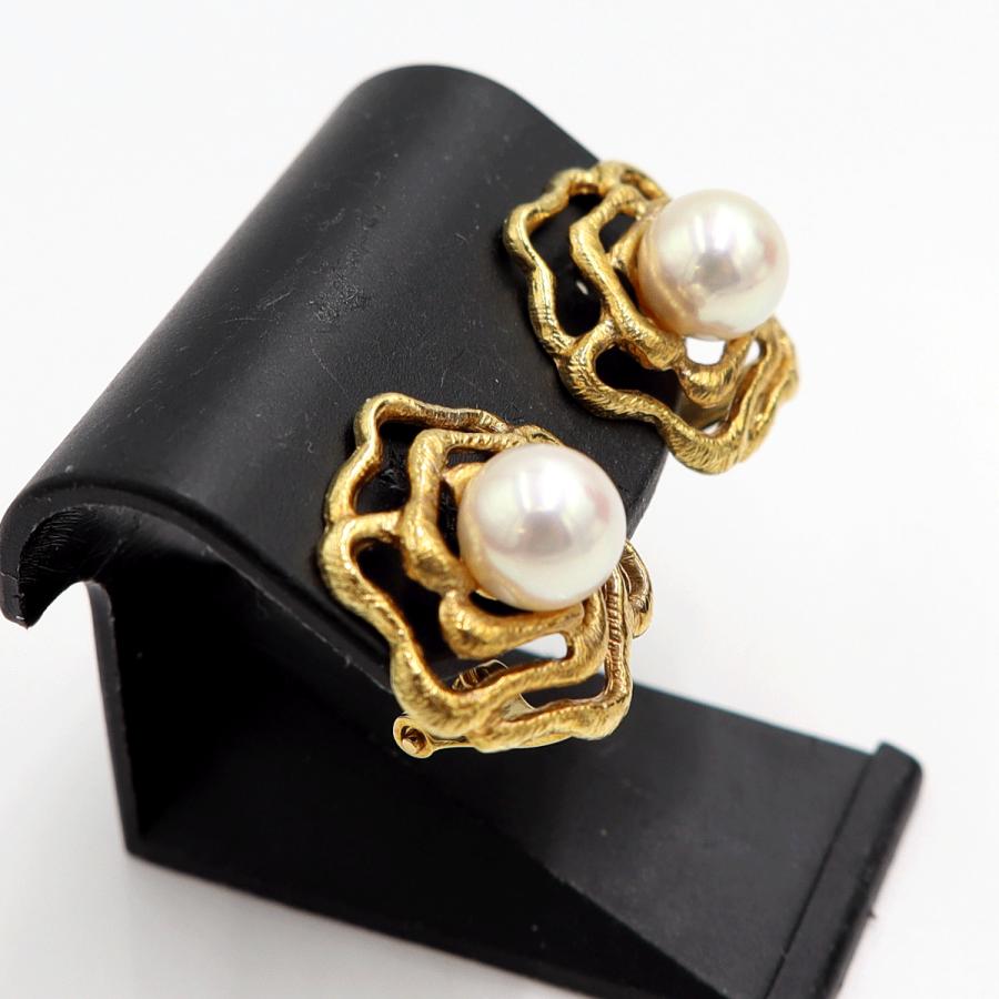 K18パールイヤリング　P7.5mm　重量6.88ｇ(両耳・真珠の重量含む)　（中古）