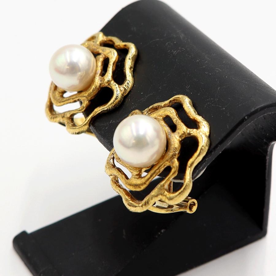 K18パールイヤリング　P7.5mm　重量6.88ｇ(両耳・真珠の重量含む)　（中古）