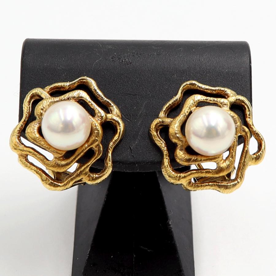 K18パールイヤリング　P7.5mm　重量6.88ｇ(両耳・真珠の重量含む)　（中古）