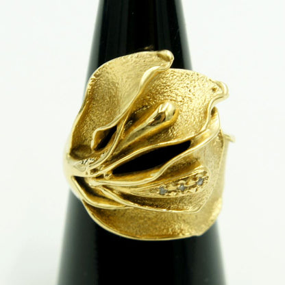 K18デザインダイヤリング「フラワー・花」リングサイズ12号　D0.02ct　重量10.35ｇ（中古）