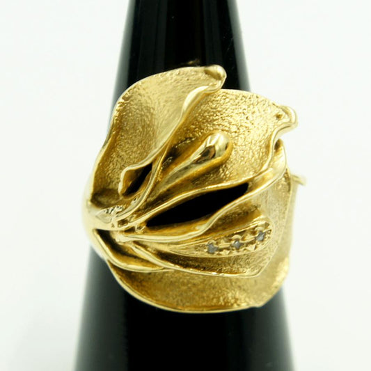 K18デザインダイヤリング「フラワー・花」リングサイズ12号　D0.02ct　重量10.35ｇ（中古）