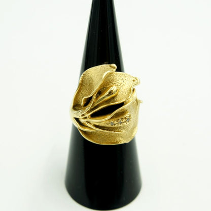 K18デザインダイヤリング「フラワー・花」リングサイズ12号　D0.02ct　重量10.35ｇ（中古）