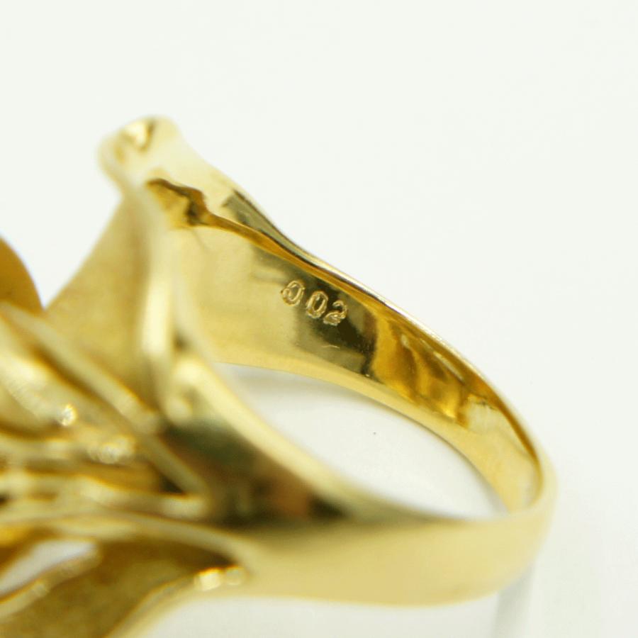 K18デザインダイヤリング「フラワー・花」リングサイズ12号　D0.02ct　重量10.35ｇ（中古）