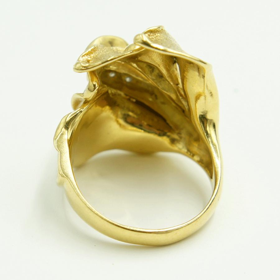 K18デザインダイヤリング「フラワー・花」リングサイズ12号　D0.02ct　重量10.35ｇ（中古）
