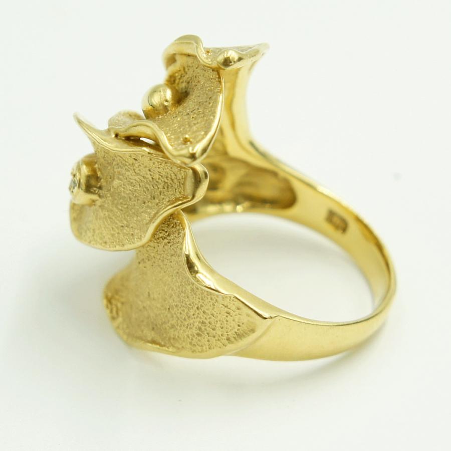 K18デザインダイヤリング「フラワー・花」リングサイズ12号　D0.02ct　重量10.35ｇ（中古）